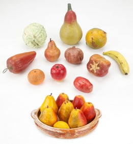 Large Studio Pottery Serving Dish with Artificial Fruit