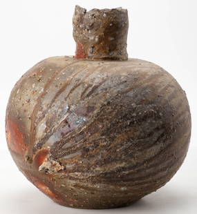 Modern Art Pottery Vessel: Modern Art Pottery Vessel. Ceramic Jar, signed indistinctly and dated on bottom: 1998. Size: 14.5'' x 13'' x 13'' (37 x 33 x 33 cm).