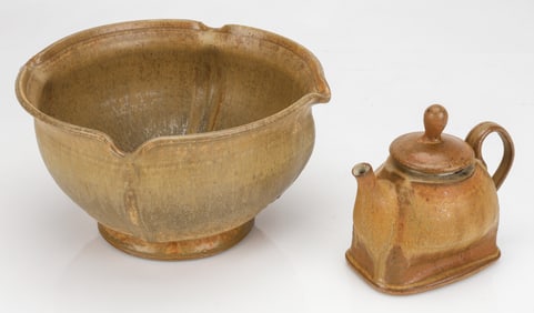 2 Art Pottery Stoneware Objects Signed: Mona