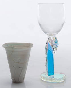 Rudolf Staffel (American, 1911-2002) "Light Gatherer," c. 1990, and Steven Maslach (American, b.: Rudolf Staffel (American, 1911-2002) "Light Gatherer," c. 1990, condition: poor; and Steven Maslach (American, b. 1950) Dichroic Goblet, 1990, signed. Rudolf Staffel is well-known for his "light gathe
