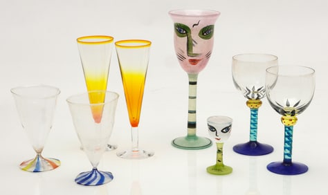 Collector's Lot of Art Glass Stemware, 8 Pieces