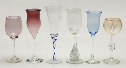 Collectors Lot of Vintage Art Glass Stemware, 6 Pieces