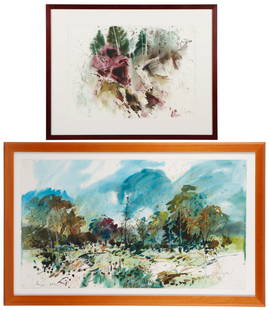 W. Carl Burger (American, b. 1925) 2 Watercolors: W. Carl Burger (American, b. 1925) 2 Watercolors painting on paper, signed. Framed. 1) Untitled (forest scene). Size: 21.75'' x 29.75'', 55 x 76 cm (sight); 31.75'' x 39.75'', 81 x 101 cm (frame). 2)