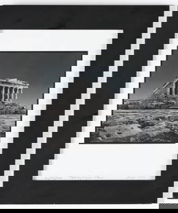 Photograph: The Temple of Athena Parthenos, Athens, Greece: Photograph: The Temple of Athena Parthenos, The Acropolis of Athens, Greece. Silver gelatin photograph, inscribed: "The Rosey Fingers Of Dawn 1975/2008, and signed illegibly. Framed. Size: 5.75'' x 5.