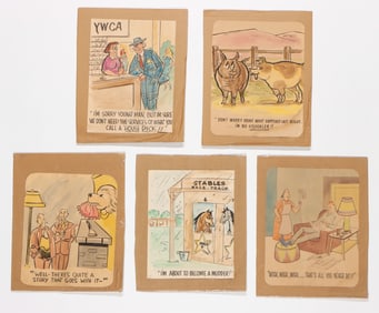 5 Vintage Original Illustration Art Cartoon Drawings