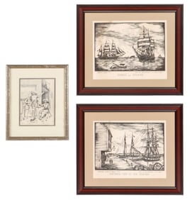 John Henry Dolph (1835-1903) "The Minstrels Song" and 2 James Arnold Woodblock Prints