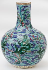 Large Chinese Dragon And Phoenix Vase