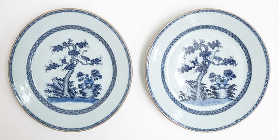 2 Chinese Export Blue And White Dishes