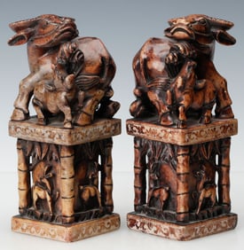 Pair of Chinese Carved Stone Oxen Seals