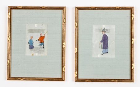 Pair of 19th C. Chinese Paintings on Rice Paper.