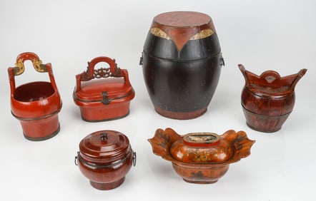 Collection of Chinese Baskets, Boxes And Barrel