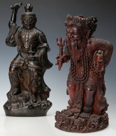 2 Asian Carved Wood Figures