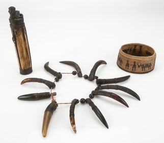 Toraja Basket And Necklace and a Dayak Medicine Container