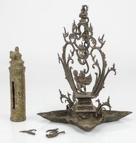 Indonesian Bronze Lamp And Kentogan Temple Bell
