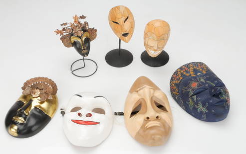 Collector's Lot of 7 Balinese Masks Including I.B. Anom: Collector's Lot of 7 Balinese Masks Including 2 Signed: by master carver Ida Bagus Anom (b. 1953). Lengths Ranging From: 4.5" (11 cm); To: 9.5" (24 cm).