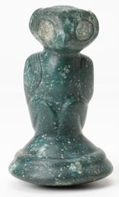 Taino Carved Green Stone Seated Bird-Form Cohoba Pestle