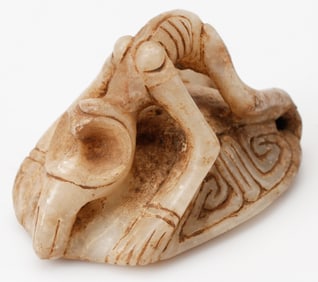 Taino Carved Stone Reptilian Form With Bird Head