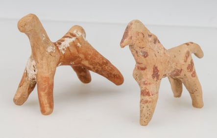 2 Ancient Painted Pottery Animal Figurines