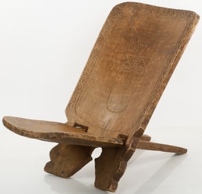 African Birthing Chair With Hand Carved Decoration