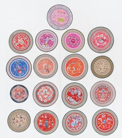 Chinese Embroidered Silk Roundel Textiles (17), Early 20th C.