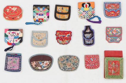15 Chinese Silk Embroidered Hebao and Pouches