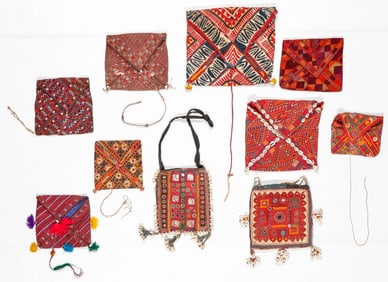 10 Banjara Embroidered and Mirror Work Dowry Bags, India, Early/Mid 20th C.
