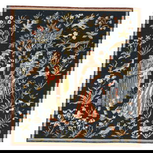 Wool Continental Needlepoint, 4'6'' x 4'9'': Wool Continental Needlepoint, 4'6'' x 4'9'' (137 x 145 cm). Weight: 7 lbs.