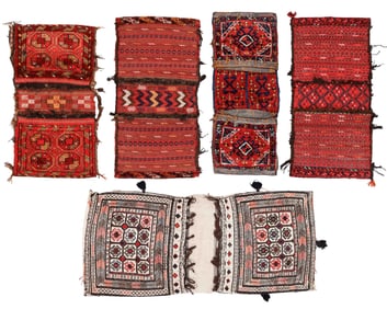 Group of 5 Vintage Persian & Afghan Tribal Saddlebags