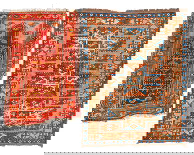 2 Turkish & Caucasian Rugs, Early/Mid 20th C.: 2 Turkish & Caucasian Rugs, Early/Mid 20th C., Largest Size: 4'6'' x 5'8'' (137 x 173 cm). Weight: 18 lbs. Wool.