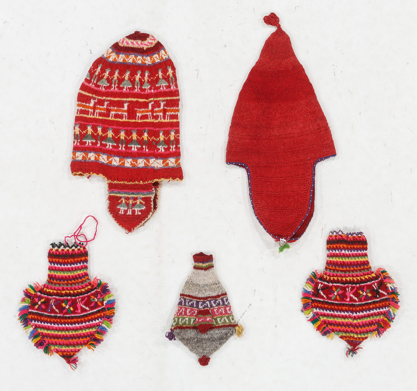 Aymara Knit Hats and Coin Purse Textiles (5), c. 1970-2000. (1 of 3)