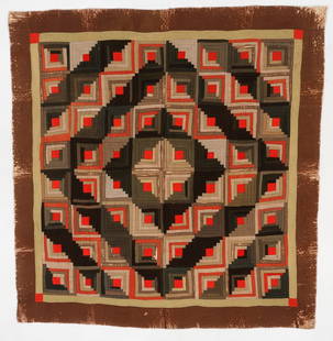 Barn Raising Log Cabin Pieced Quilt, Late 19th/Early 20th C.: Barn Raising Log Cabin Pieced Quilt, Late 19th/Early 20th C. Cotton. Wool. Log cabin quilt blocks in the "Barn Raising" variation. 7'0'' x 6'11'' (213 x 211 cm)