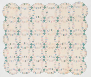 Double Wedding Ring Pieced Cotton Quilt, Early/Mid 20th C.: Double Wedding Ring Pieced Cotton Quilt, Early/Mid 20th C. Cotton. 6'6'' x 7'6'' (198 x 229 cm)