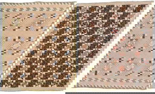 Lemoyne Star and Square in a Square Pieced Quilts (2), Early/Mid 20th C.: Lemoyne Star and Square in a Square Pieced Quilts (2), Early/Mid 20th C. Cotton. 5'7'' x 6'7'' (170 x 201 cm); 6'0'' x 6'10'' (183 x 208 cm)