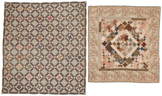 Handmade Lemoyne Star and Patchwork Pieced Quilts (2), Early/Mid 20th C.: Handmade Lemoyne Star and Patchwork Pieced Quilts (2), Early/Mid 20th C. Cotton. 7'5'' x 8'3'' (226 x 251 cm); 6'0'' x 6'5'' (183 x 196 cm)