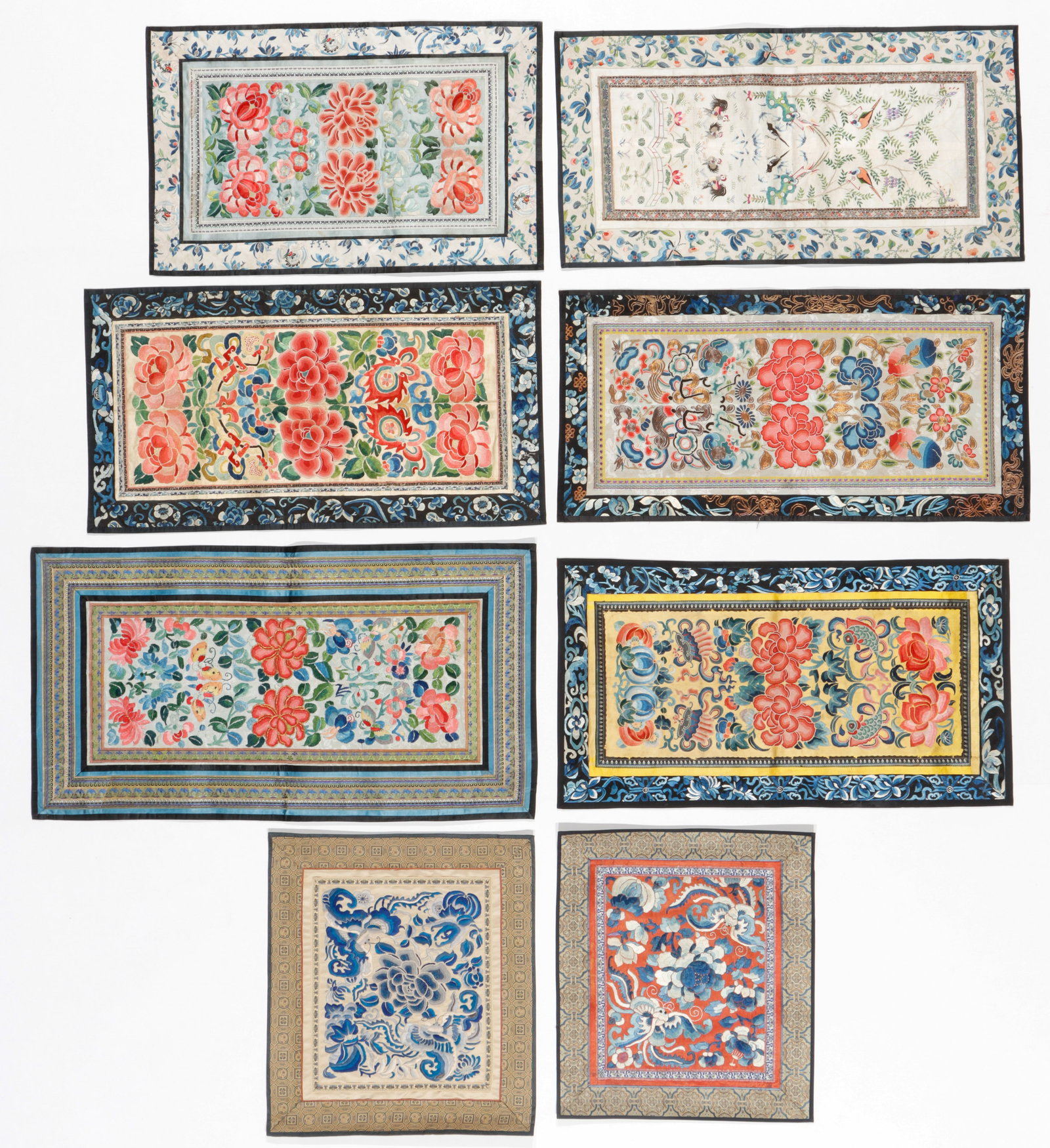Group of 8 Chinese Silk Embroidered Sleeve Panels (1 of 4)