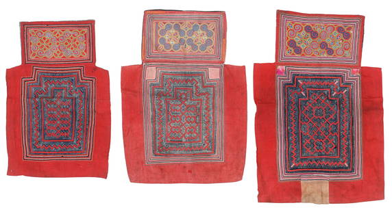 3 Hmong Appliqué and Embroidered Baby Carrier Textiles: 3 Hmong Appliqué and Embroidered Baby Carrier Textiles. Cotton. Sizes Ranging From: 1'3'' x 1'11'' (38 x 58 cm); To: 1'8'' x 2'5'' (51 x 74 cm).