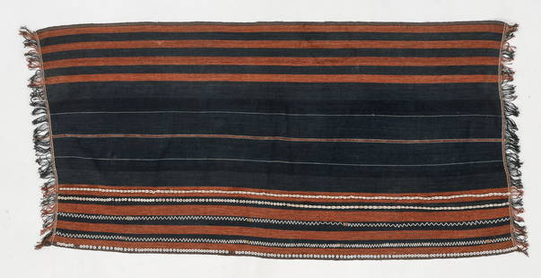 Konyak Naga Woman's Seed and Shell Decorated Festival Cloth: Konyak Naga Woman's Seed and Shell Decorated Festival Cloth. A heavy cotton festival cloth worn by a woman of the angh’s (chief’s) clan, with ornamental rows of cowry shells, Job’s tears (seeds)