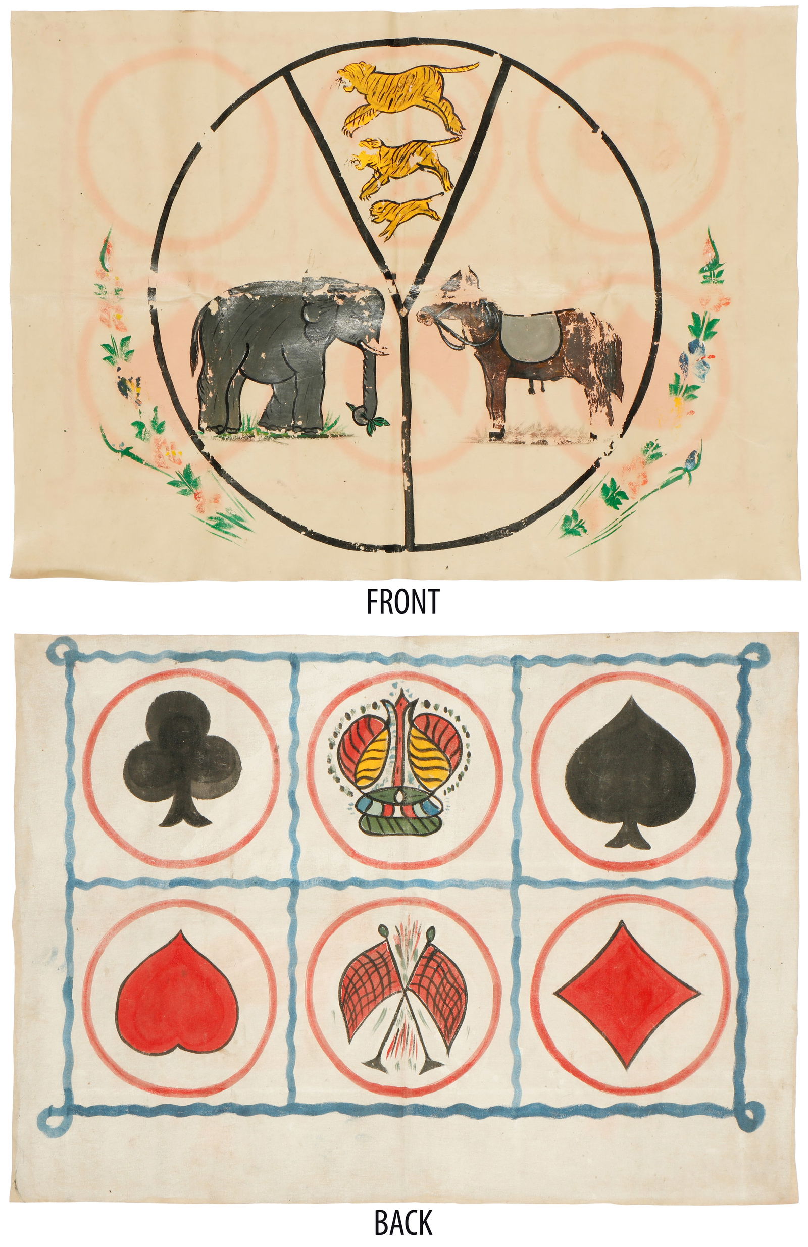 Bhutan Domkhar Festival Painted Oil Cloth Game Board: Bhutan Domkhar Festival Painted Oil Cloth Game Board. Painted on both side. Size: 2'6'' x 3'5'' (76 x 104 cm).