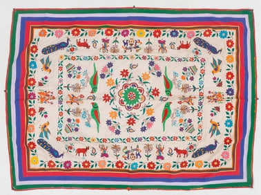 Gujarati Indian Embroidered Tapestry, Mid 20th C.