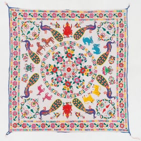 Gujarati Indian Embroidered Tapestry, Mid 20th C.