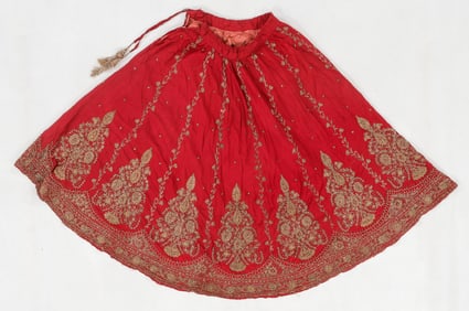 Indian Metal Thread Embroidered Silk Lehenga Bridal Skirt