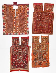 4 Sindh Embroidered and Embellished Gaj Wedding Tunic Panels, Pakistan