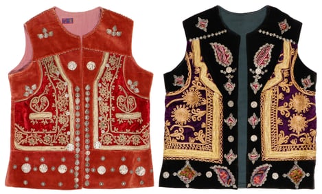 Afghani Assembled Embroidered Velvet Vests (2), 20th C.