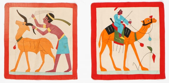 2 Egyptian Cotton Applique Textile Panels