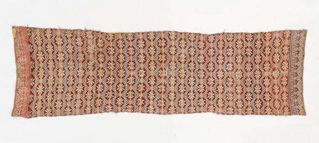 Rare 19th C. Wool Sardinian Star Pattern Textile Cover, 6'3'' x 1'10''