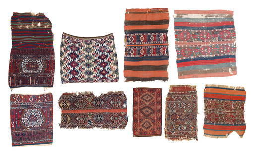 Study Group of Nine 19th C. Central & East Anatolian Weavings: Nice Study Group of 9 Antique Central & East Anatolian Kilim Weavings/Trappings, wool, 19th c. Largest Size: 4'0'' x 4'5'' (122 x 135 cm). Weight: 19 lbs total