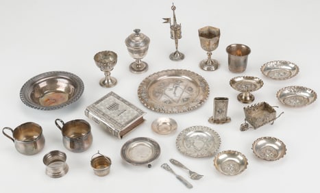 Collector's Lot of Vintage/Antique Silver Judaica (24 Pieces)