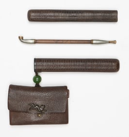 Japanese Kiseru Pipe Case, Pipe and Tobacco Pouch