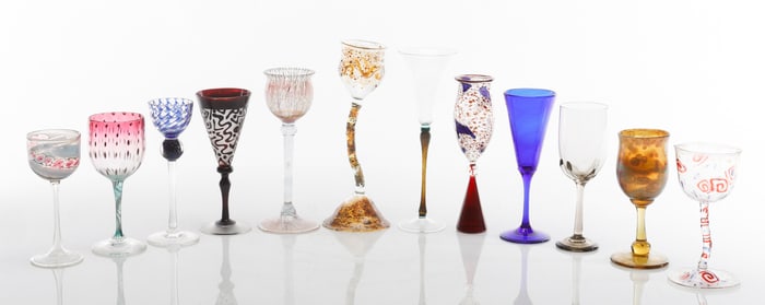Collector's Lot of Vintage Art Glass Stemware, 12 Pieces