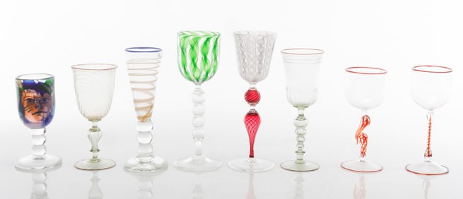 Collector's Lot of Vintage Art Glass Stemware, 8 Pieces